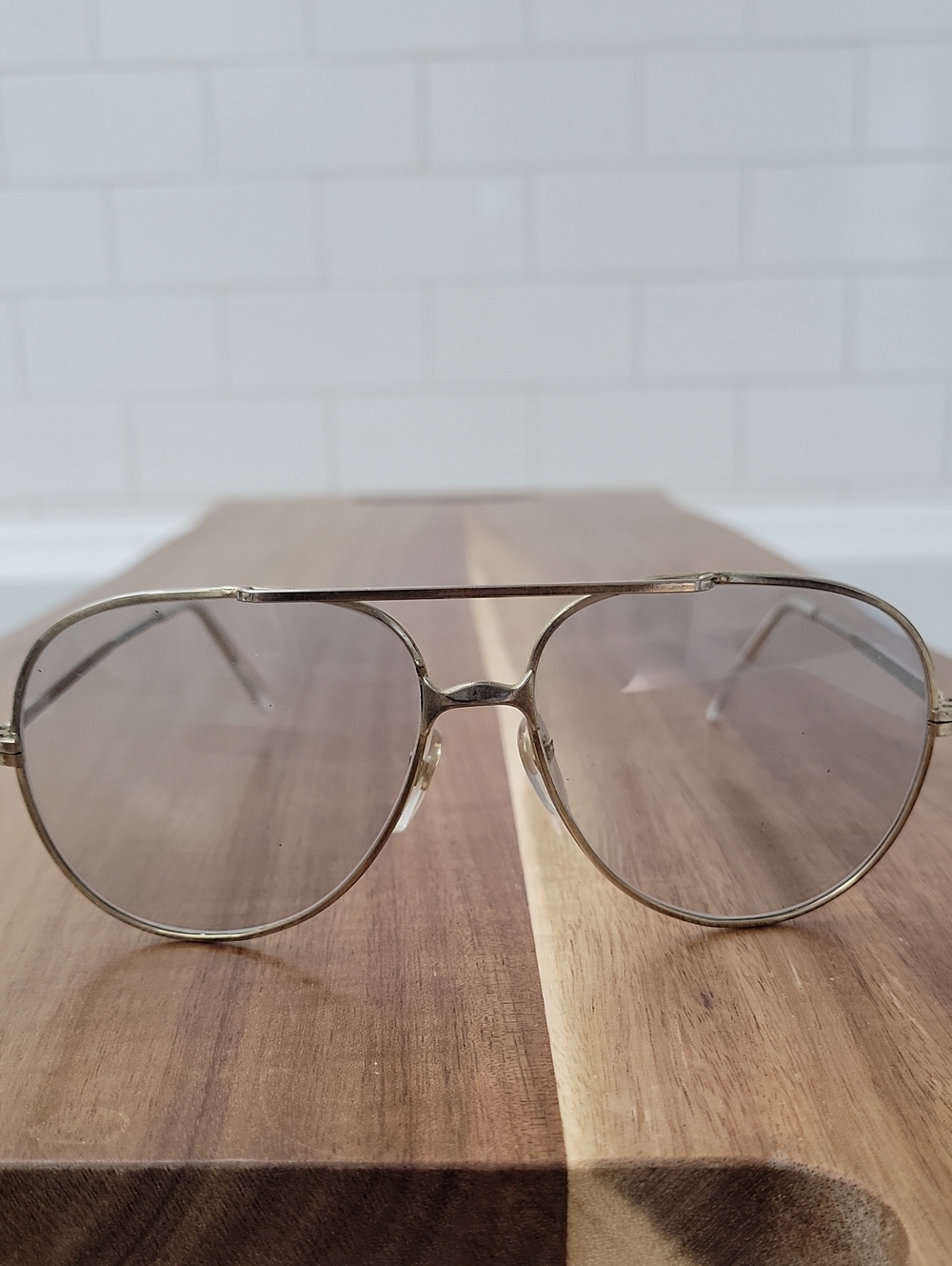 VINTAGE Aviator Metal Frame Sunglasses in Light Blue Gray Lenses 70s Retro Vibe
